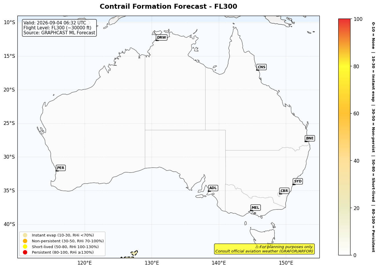 Contrail forecast for FL300 at 2026-09-04 06:32 UTC