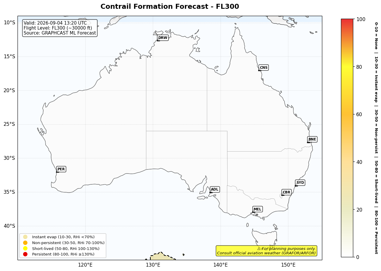 Contrail forecast for FL300 at 2026-09-04 13:20 UTC