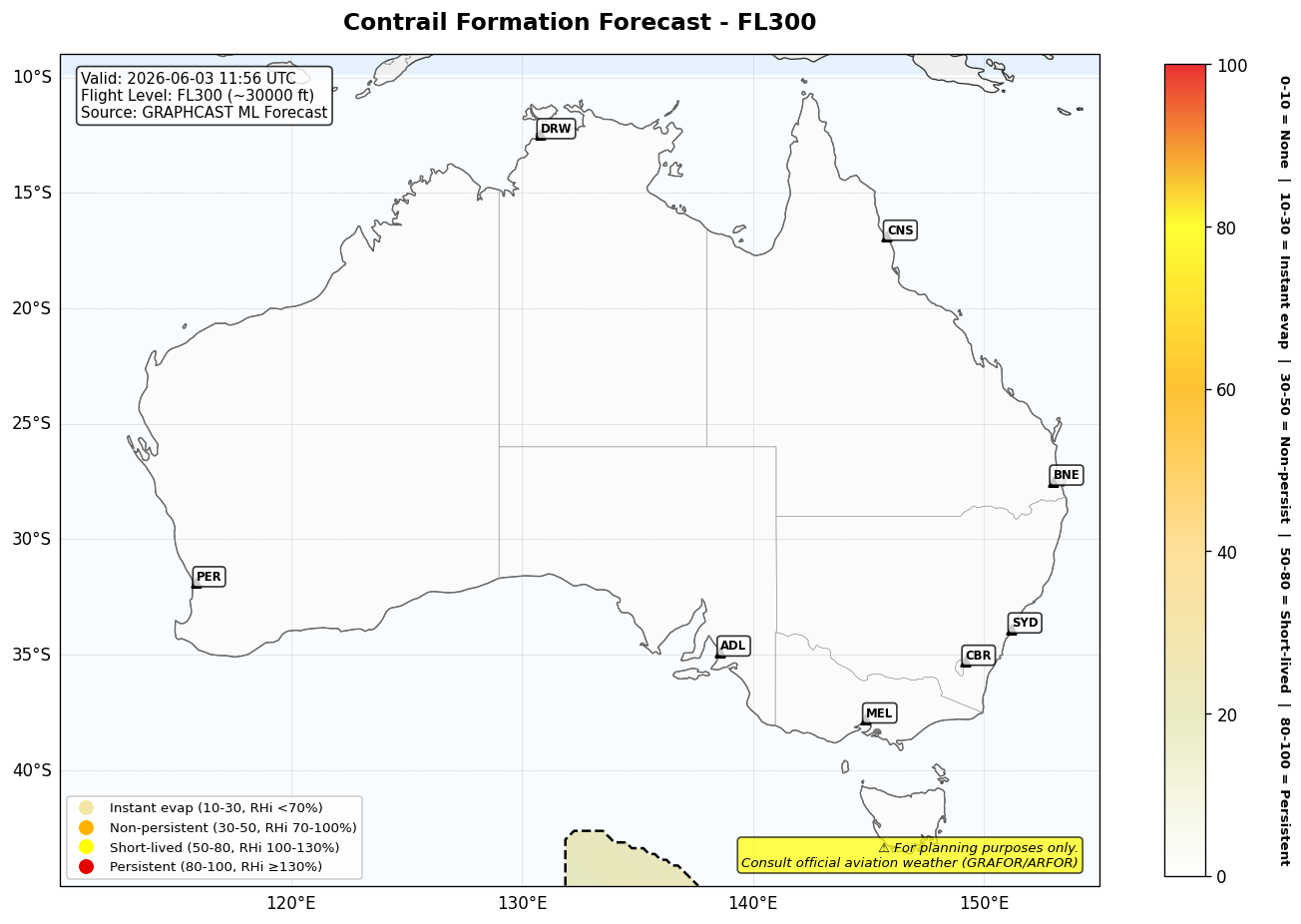 Contrail forecast for FL300 at 2026-06-03 11:56 UTC