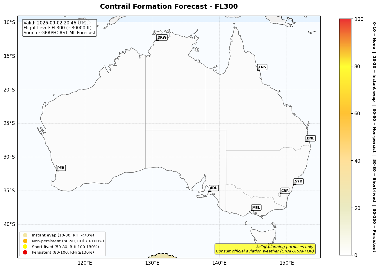 Contrail forecast for FL300 at 2026-09-02 20:46 UTC