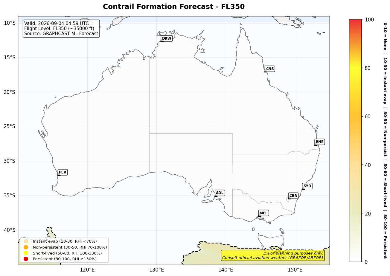 Contrail forecast for FL350 at 2026-09-04 04:59 UTC