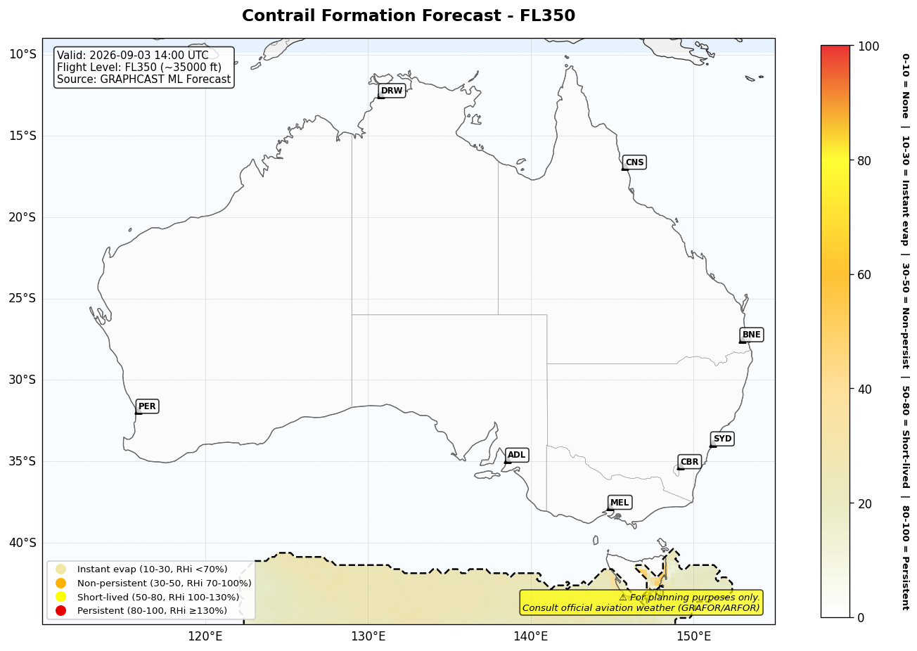 Contrail forecast for FL350 at 2026-09-03 14:00 UTC