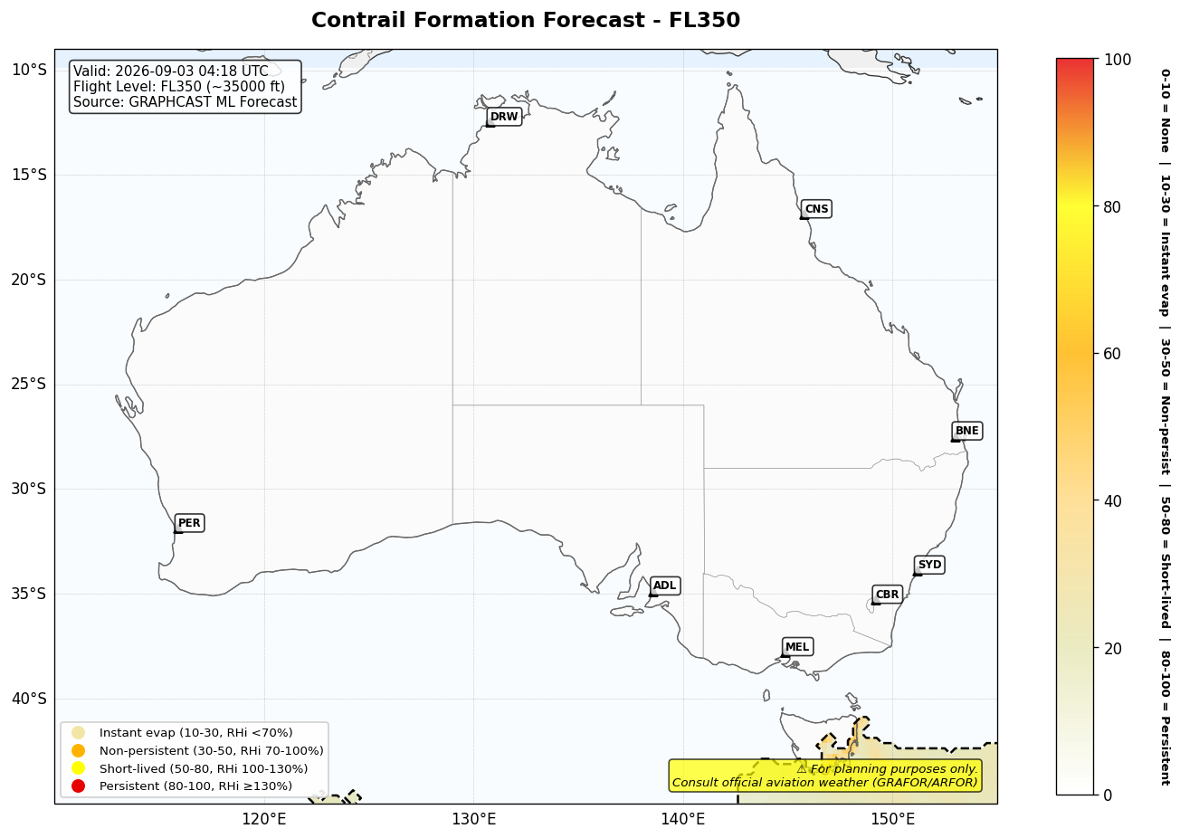 Contrail forecast for FL350 at 2026-09-03 04:18 UTC