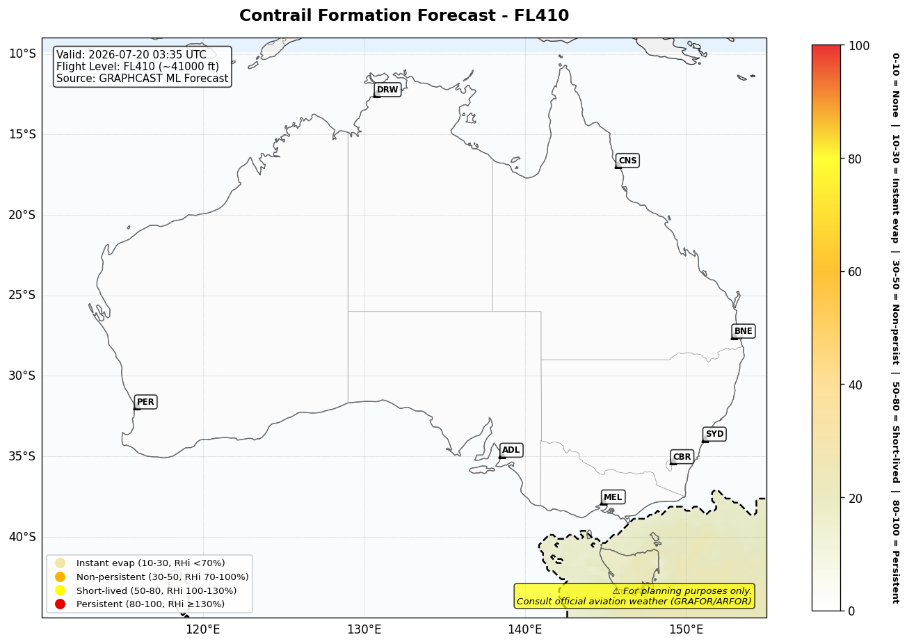 Contrail forecast for FL410 at 2026-07-20 03:35 UTC
