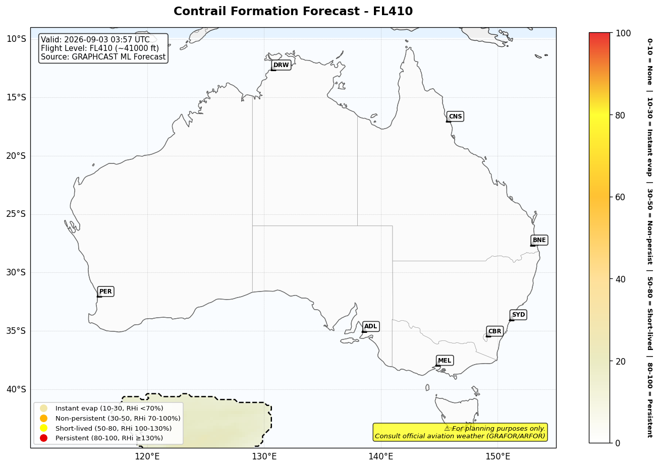 Contrail forecast for FL410 at 2026-09-03 03:57 UTC