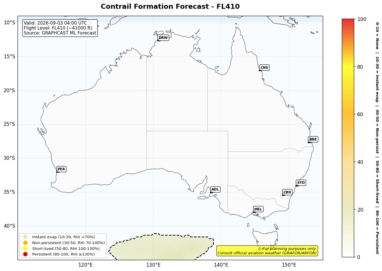 Contrail forecast for FL410 at 2026-09-03 04:00 UTC