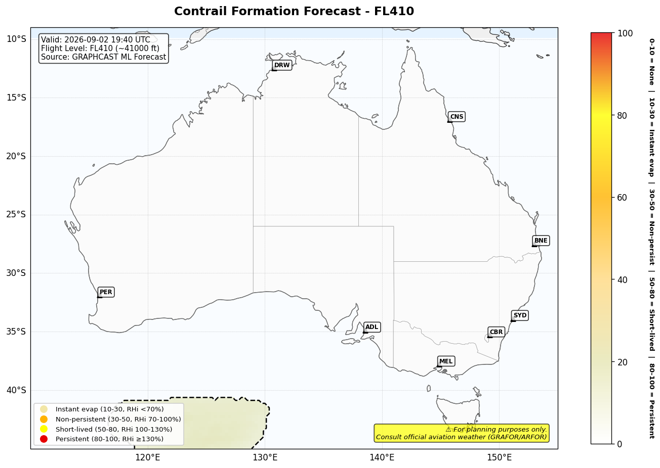 Contrail forecast for FL410 at 2026-09-02 19:40 UTC