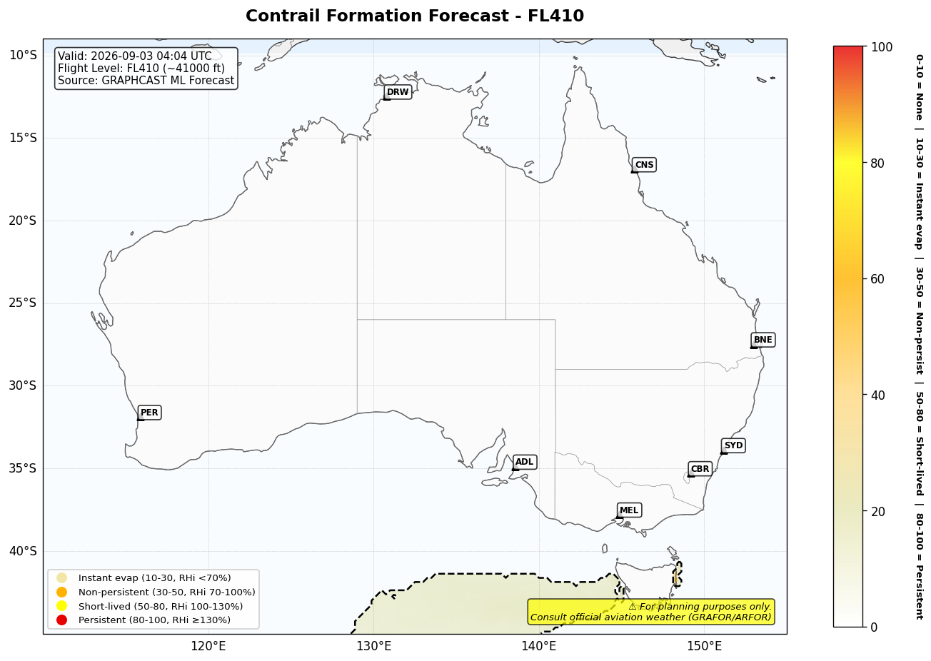 Contrail forecast for FL410 at 2026-09-03 04:04 UTC