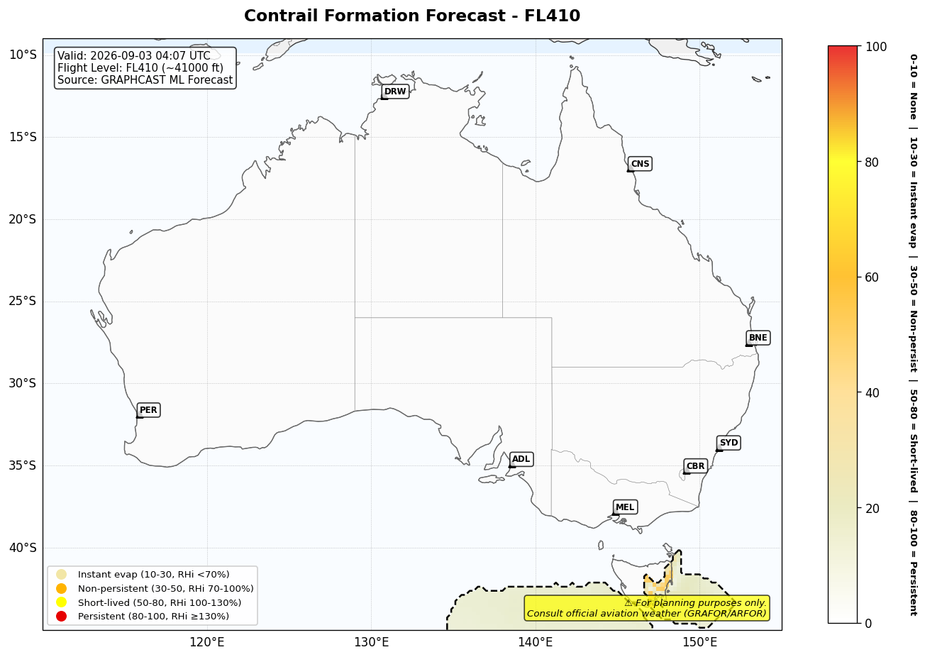 Contrail forecast for FL410 at 2026-09-03 04:07 UTC