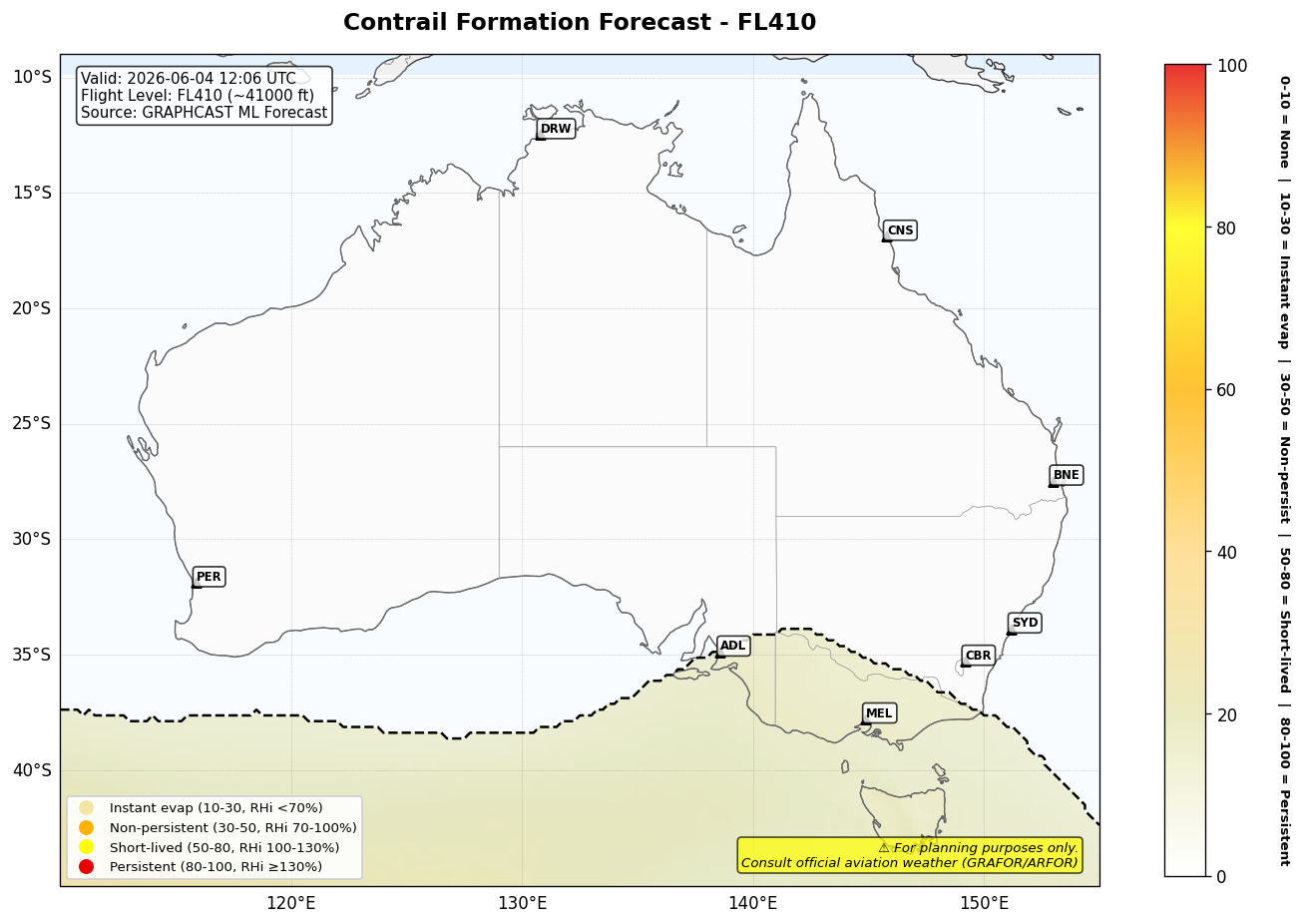 Contrail forecast for FL410 at 2026-06-04 12:06 UTC
