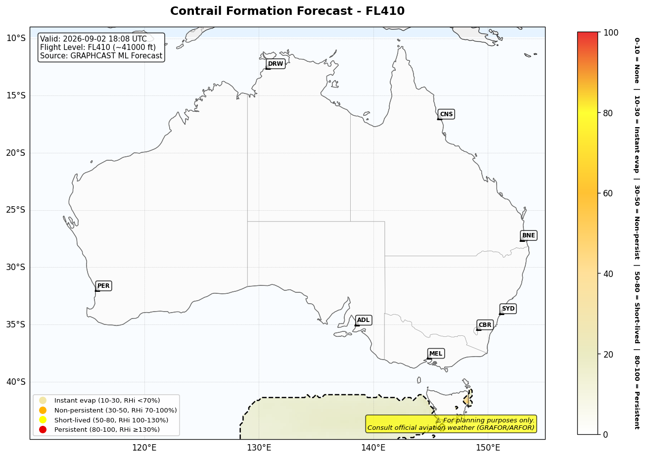 Contrail forecast for FL410 at 2026-09-02 18:08 UTC