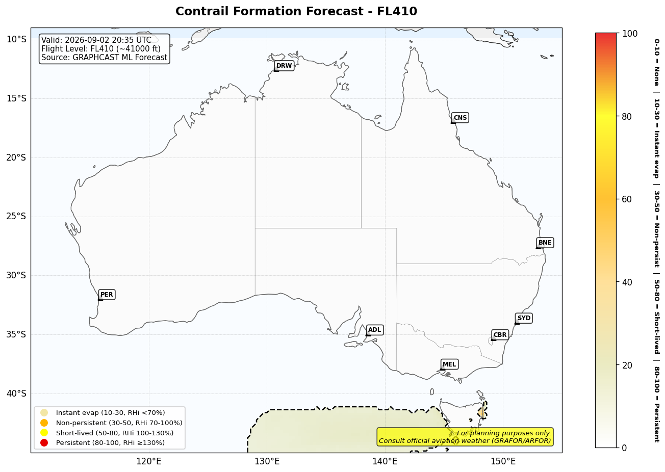 Contrail forecast for FL410 at 2026-09-02 20:35 UTC