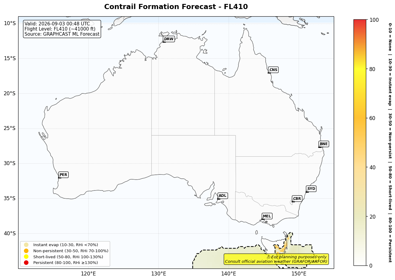 Contrail forecast for FL410 at 2026-09-03 00:48 UTC