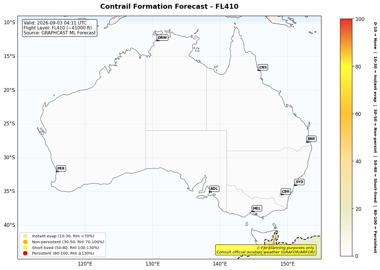 Contrail forecast for FL410 at 2026-09-03 04:11 UTC