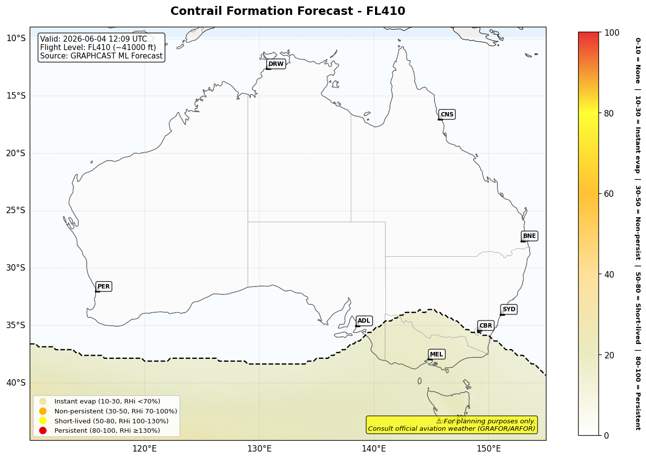 Contrail forecast for FL410 at 2026-06-04 12:09 UTC