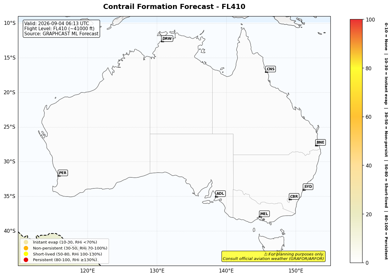 Contrail forecast for FL410 at 2026-09-04 06:13 UTC