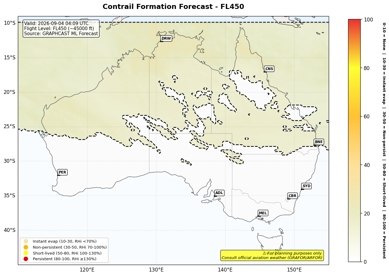 Contrail forecast for FL450 at 2026-09-04 04:09 UTC
