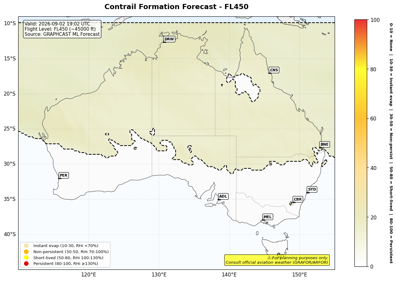 Contrail forecast for FL450 at 2026-09-02 19:02 UTC