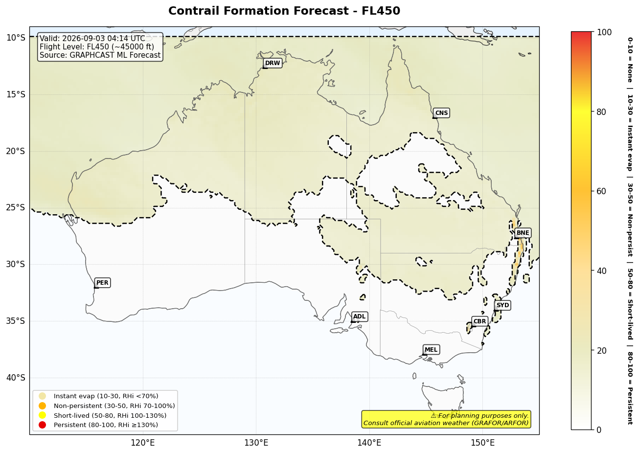 Contrail forecast for FL450 at 2026-09-03 04:14 UTC