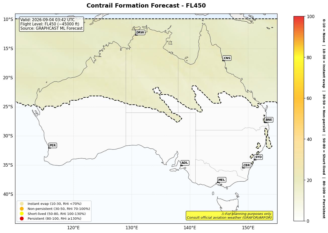 Contrail forecast for FL450 at 2026-09-04 03:42 UTC